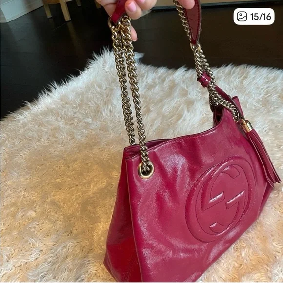 Gucci Fuchsia Patent Leather Soho Shoulder Bag